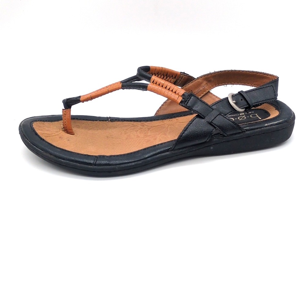 b.o.c. Shoes Womens Black Brown 9 Thong Sandals Slingback Buckle Strap Flat Heel